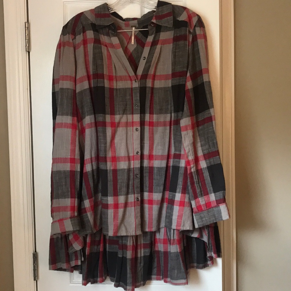 Free People Plaid Hi Low Shirt